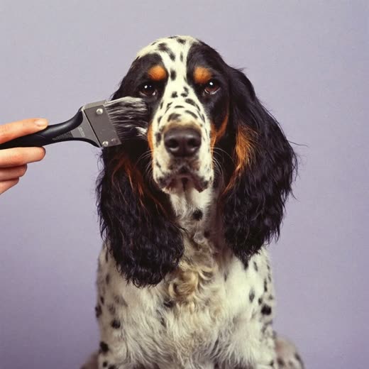 Dog being brushed out during a de-shedding treatment